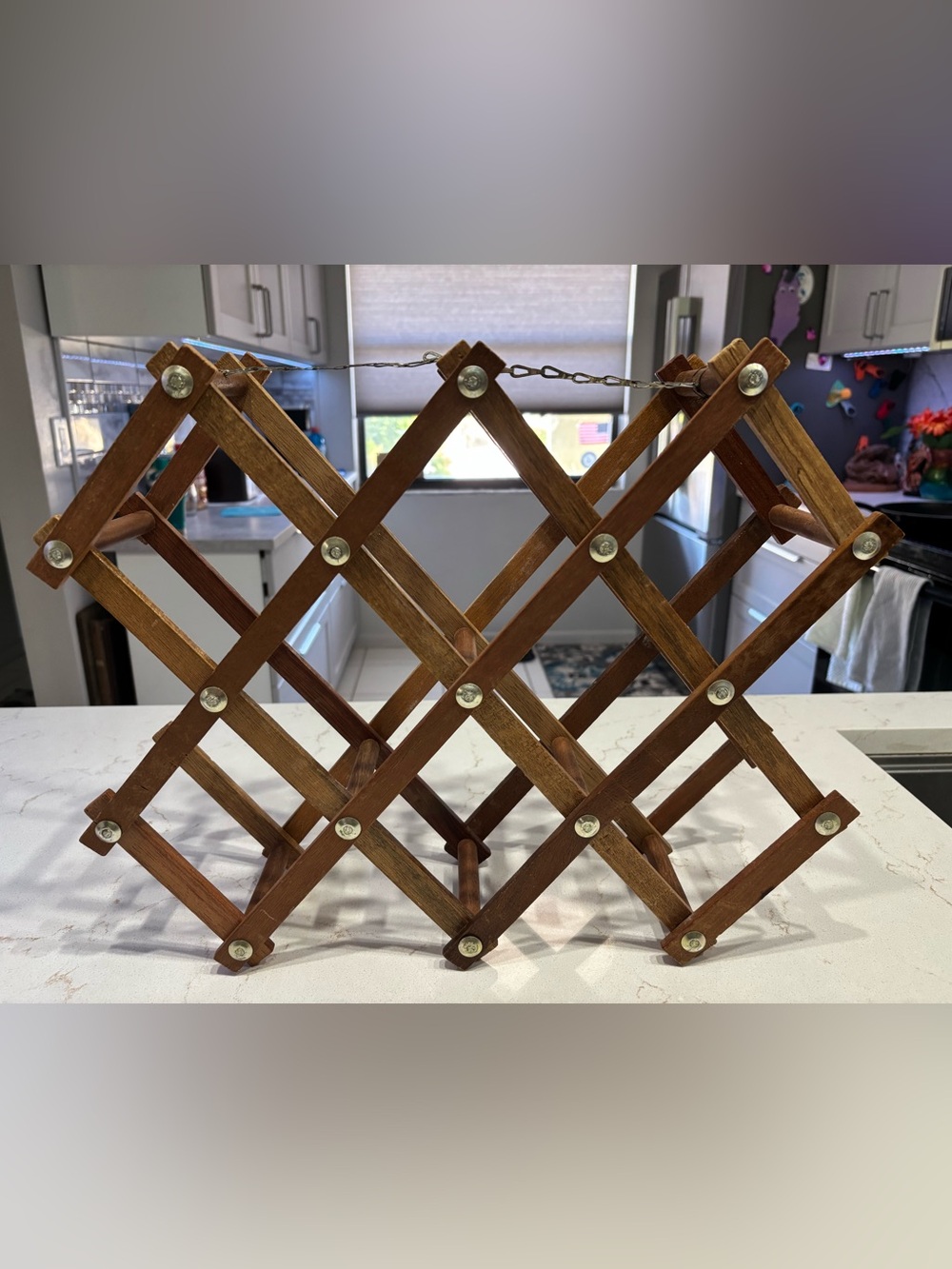 Vintage Mid-Century Modern Wooden Accordion Wine Rack 10 Bottle